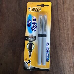 Vintage Bic Grip Prise Roller Pens Black Ink 2 Pack New
